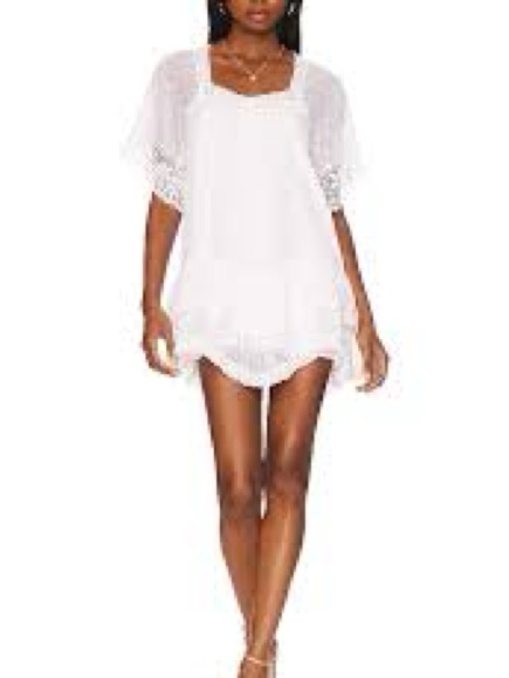 Tularosa White Mini Dress with Scalloped Hem